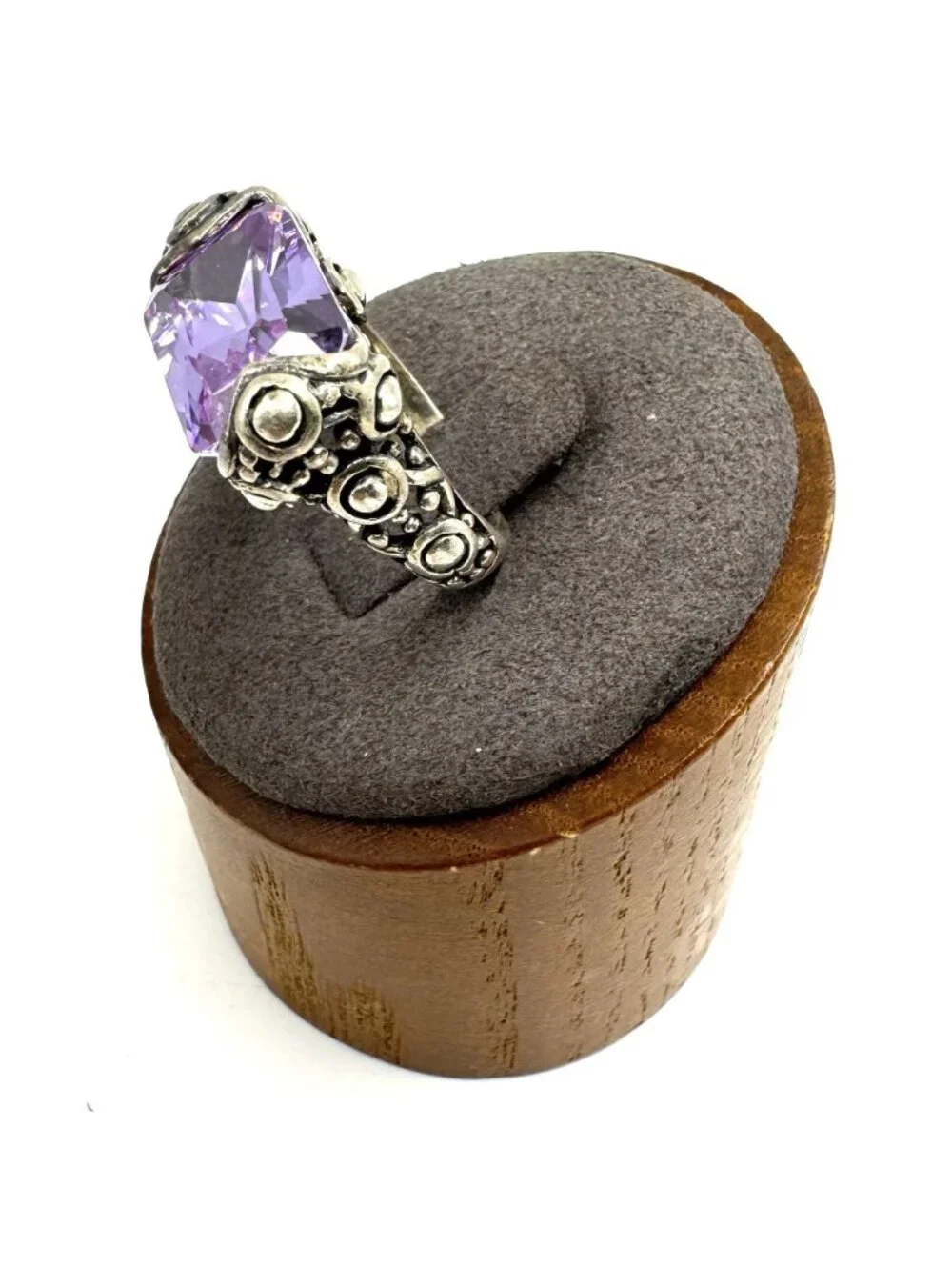 Solid Sterling Silver 925 Faceted Amethyst 3.5mm Band Statement Ring Size 5.5
